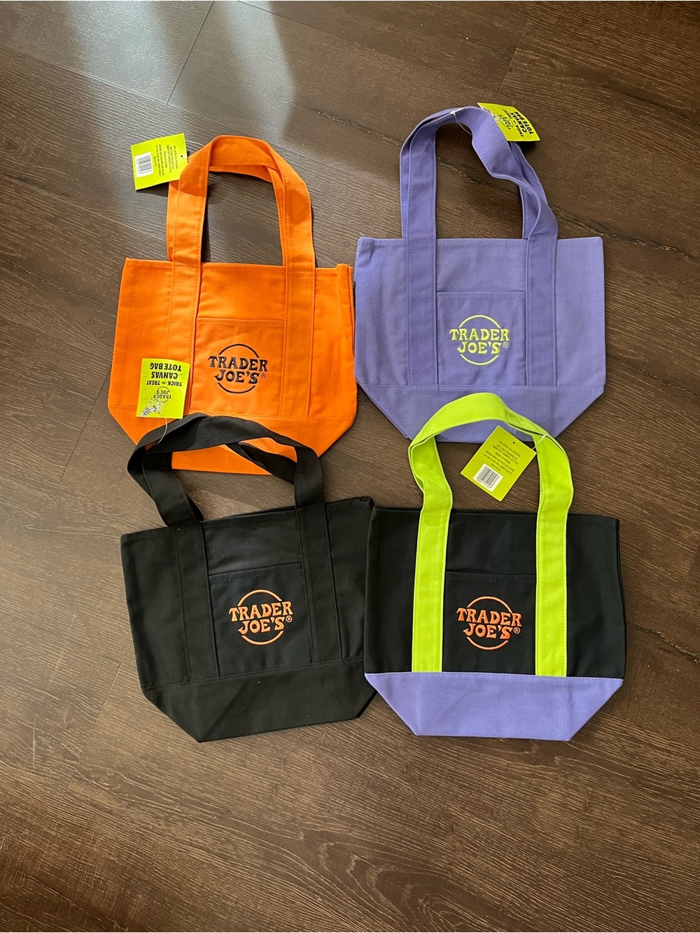 Brand New Set of 4 Trader Joe’s Trick or Treat mini Canvas Tote Bag